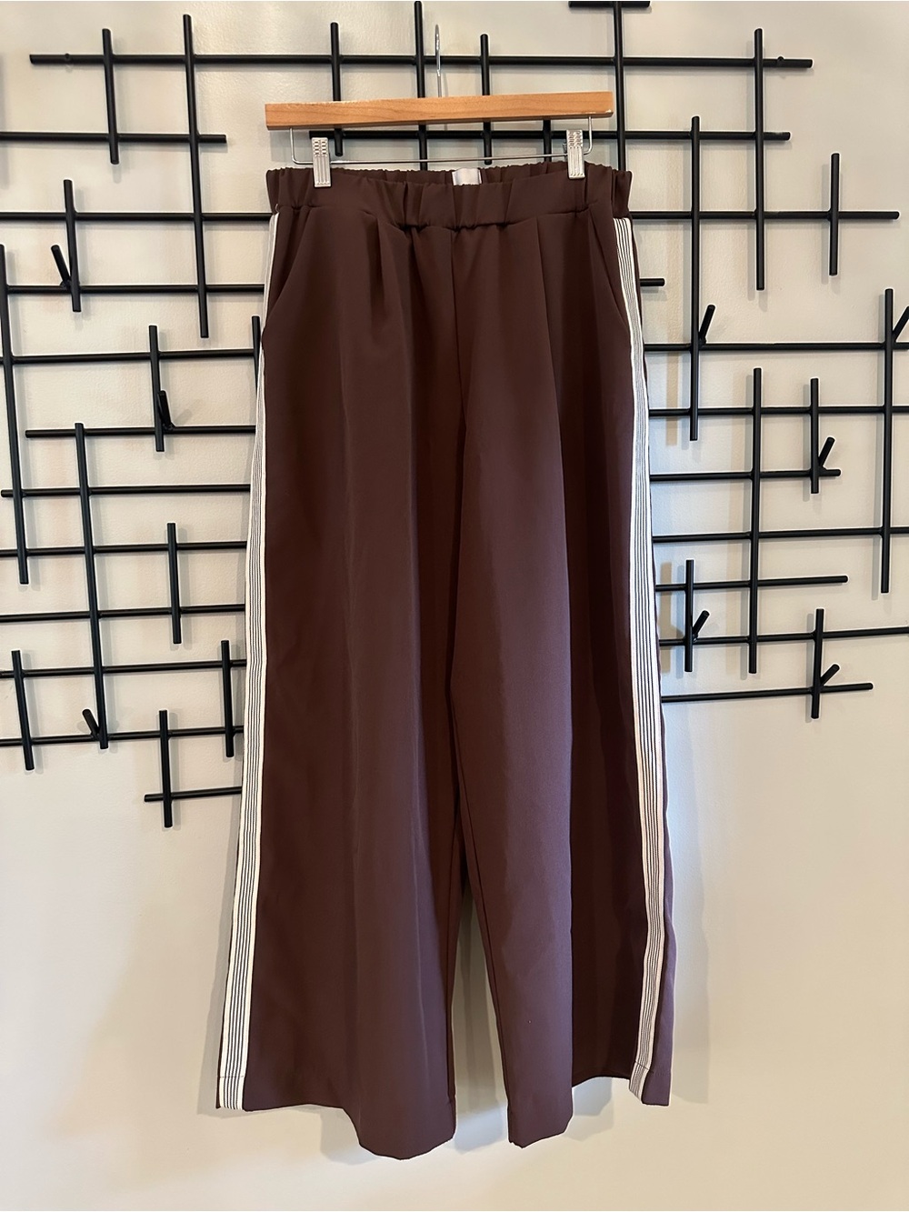 Maeve Brown Track Pants with White Side Stripes